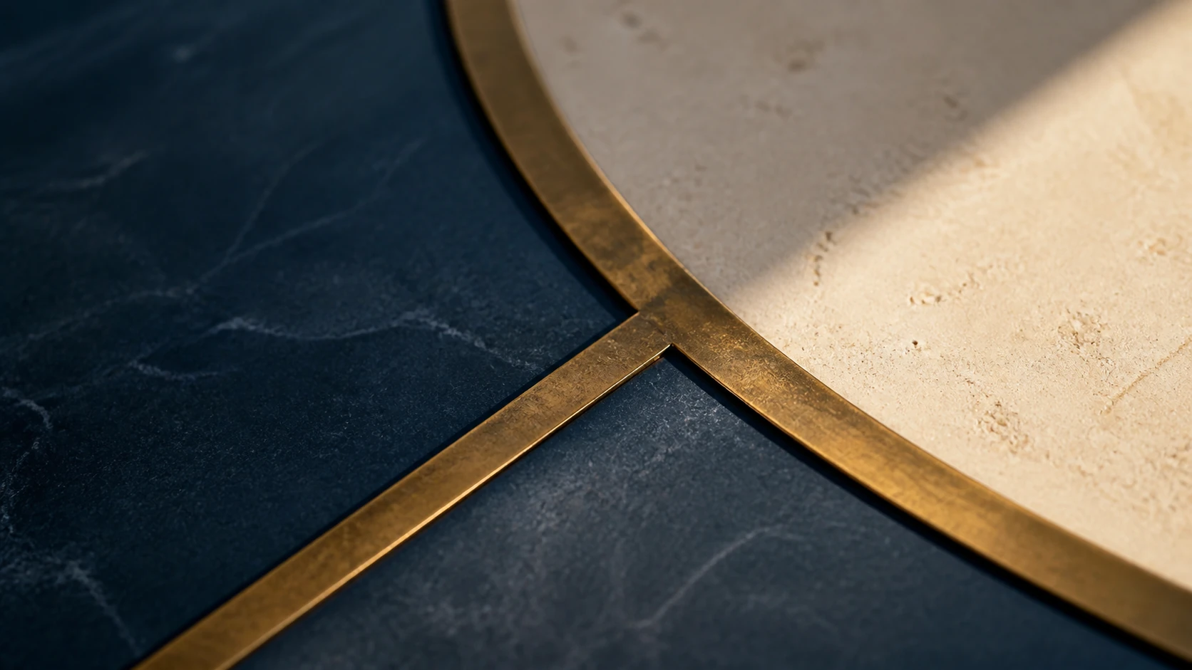 A precise meridian line crosses a quiet stone threshold between two landscapes.