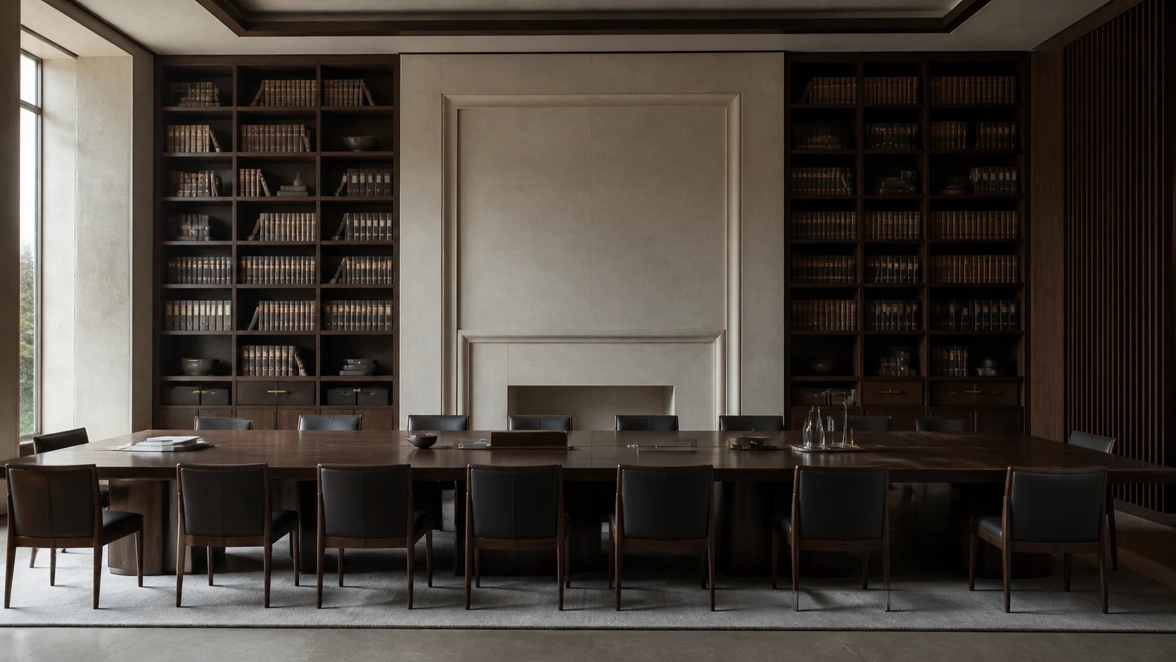 A restrained governance room reflects institutional order and long-term stewardship.
